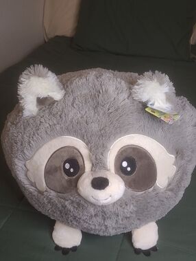 NWT Large Squishable Raccoon II Plush Pillow - Gray & White